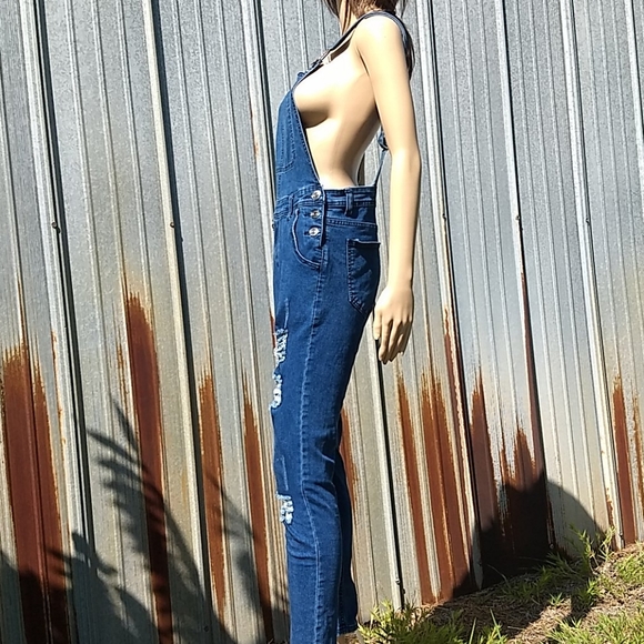 Skinny distressed denim overalls size S - Picture 15 of 17